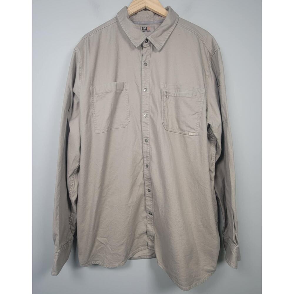 5.11 Tactical Mens 2XL Khaki Beige Cotton Long Sleeve Snap Shirt